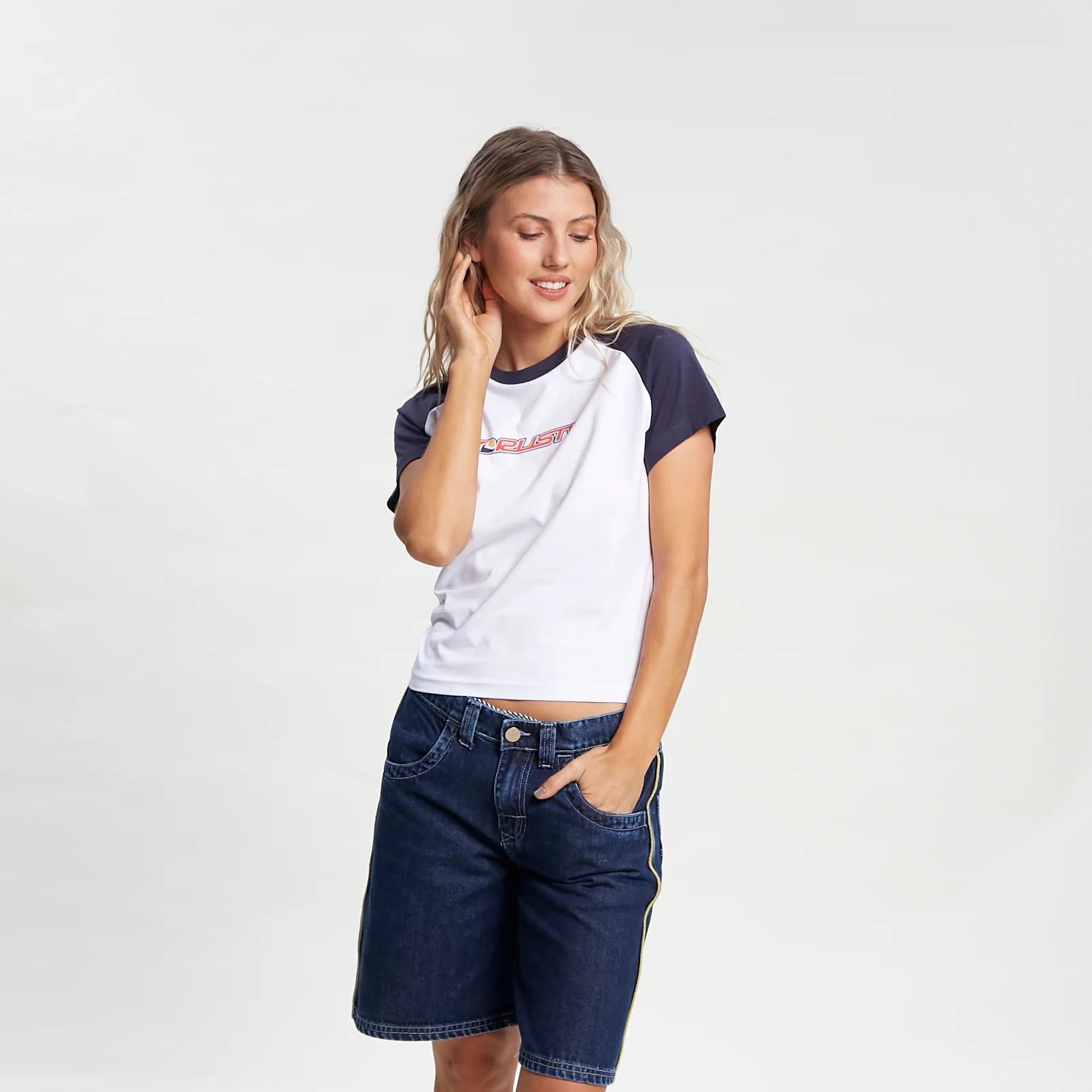 Bermuda Rusty Flip Mommy Low Rise Long Denim Short Ld Deep Blue - Image 3