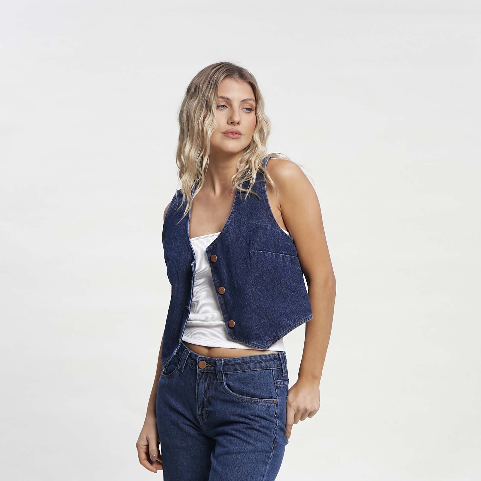 Chaleco Ryley Cropped Denim Blue - Image 3
