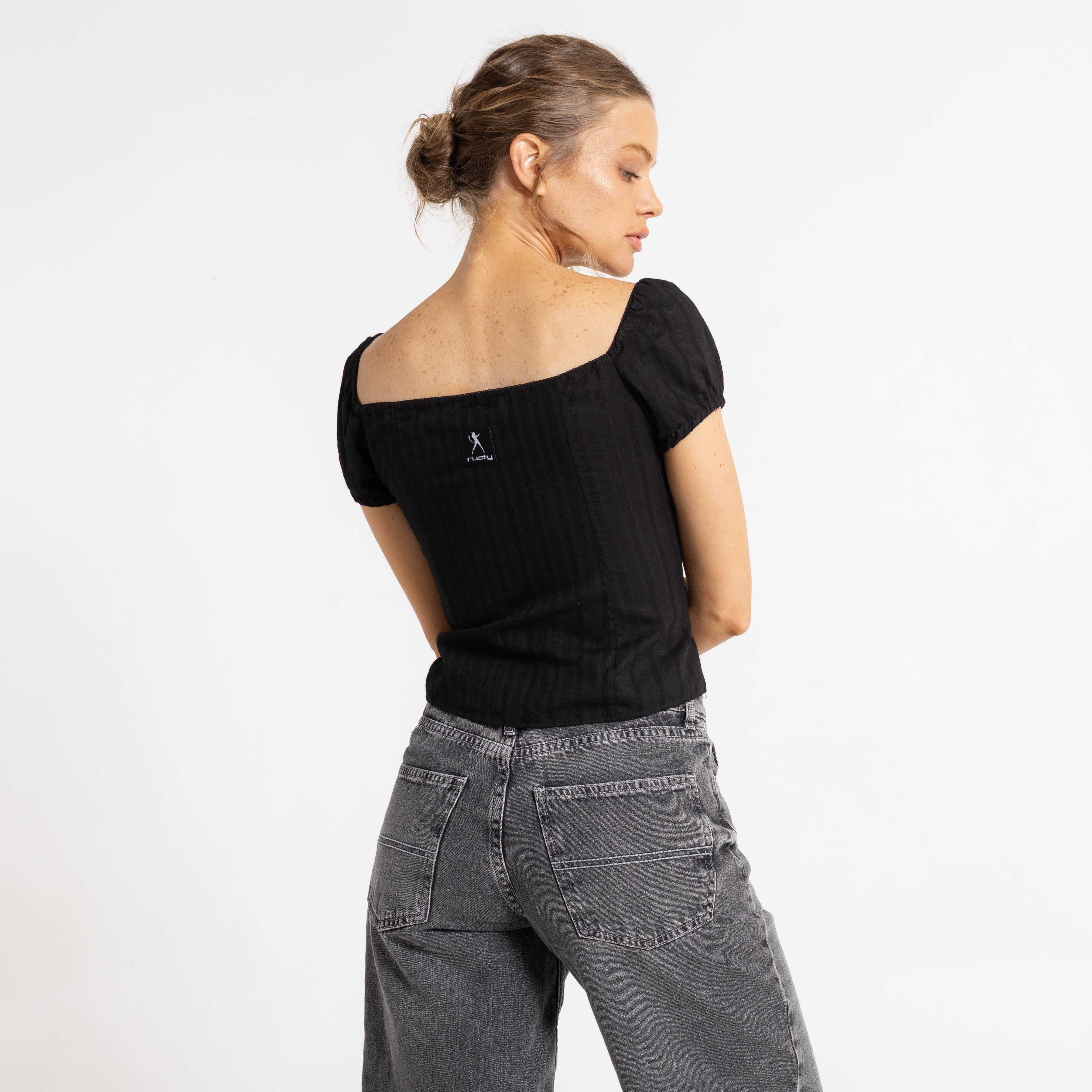 Fashion Top Sandy Button Up Black - Image 3