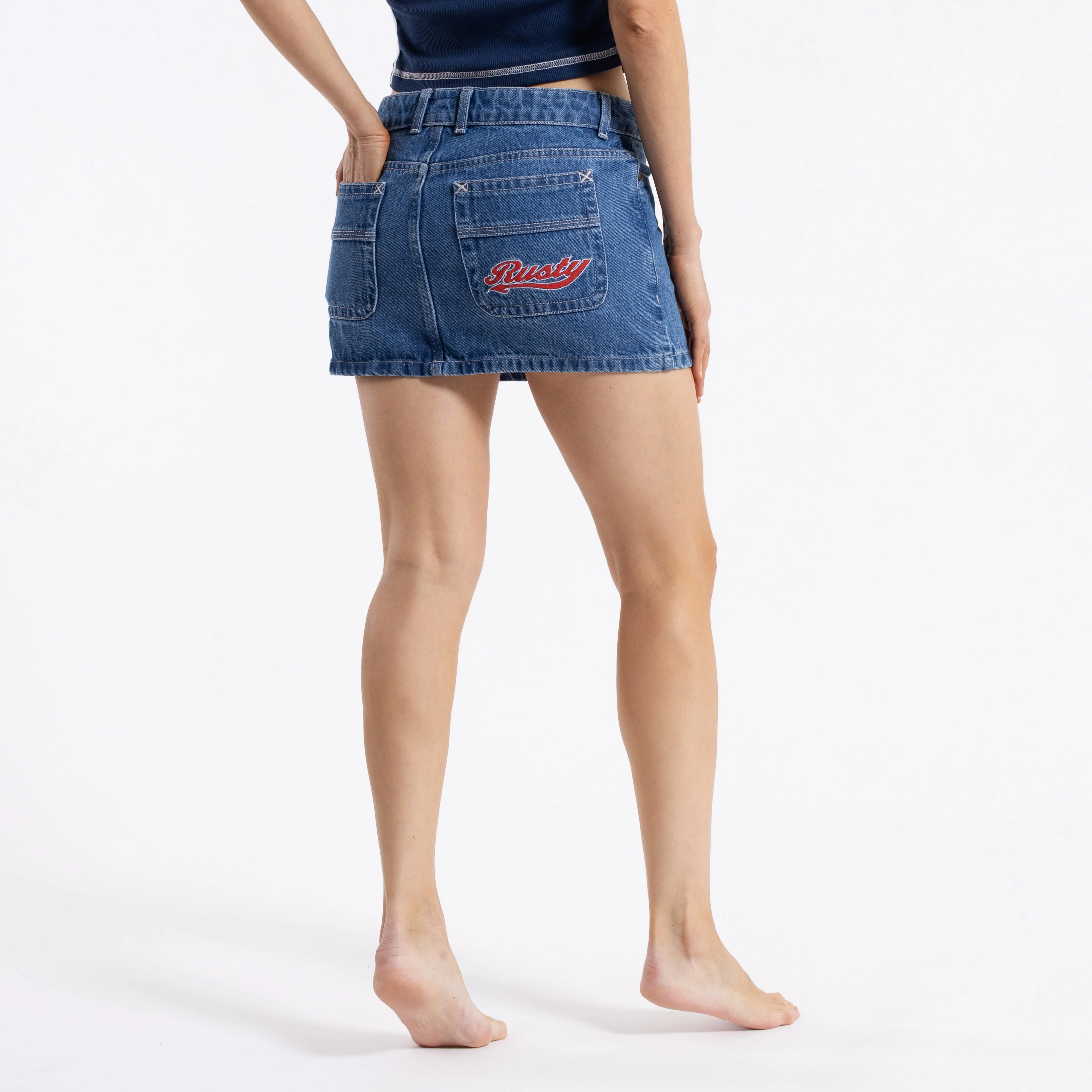 Pollera Billie Low Rise Denim MINI Middy Blue - Image 3